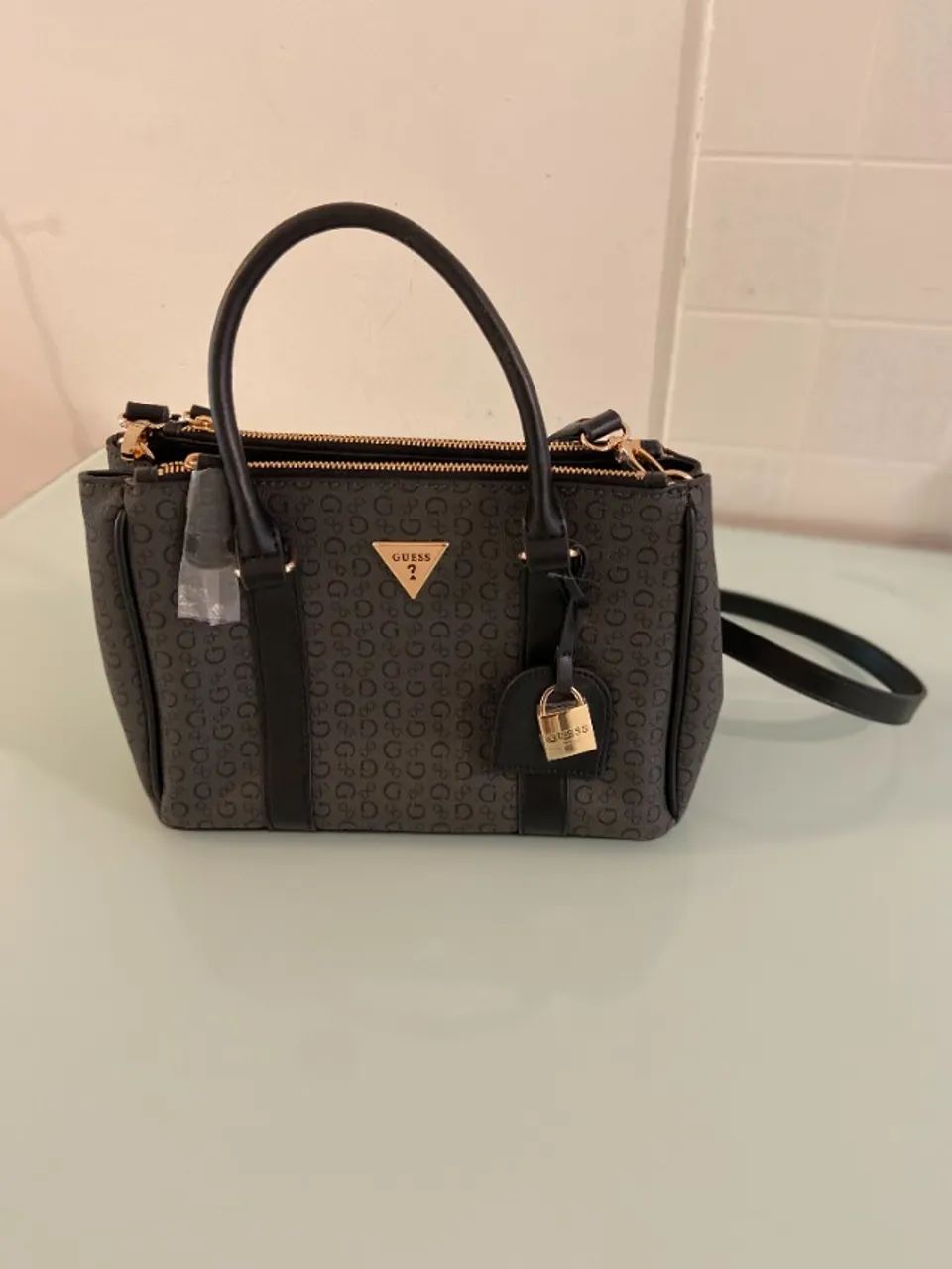 Bolsa Tiracolo Guess Alça Dupla Preta