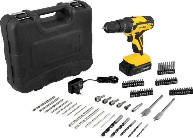 Parafusadeira furadeira com impacto a bateria 12 V fonte bivolt com jogo com 74 acessórios