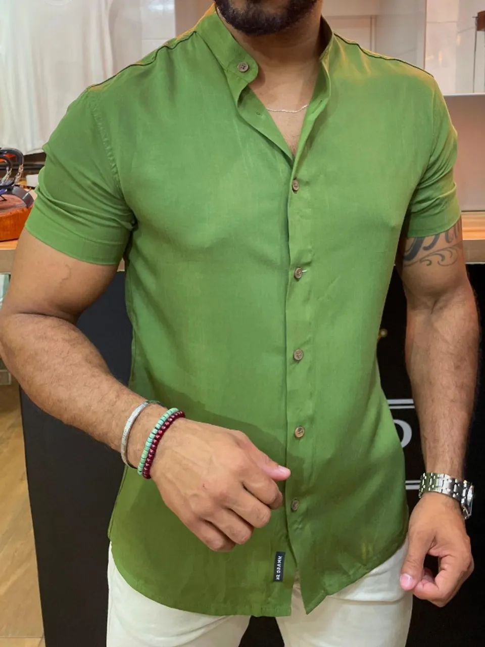 Camisa Masculina gola padre Viscolinho - Foto 4