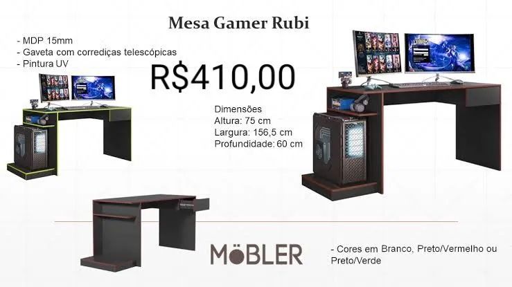 Mesa Gamer Rubi - várias cores!