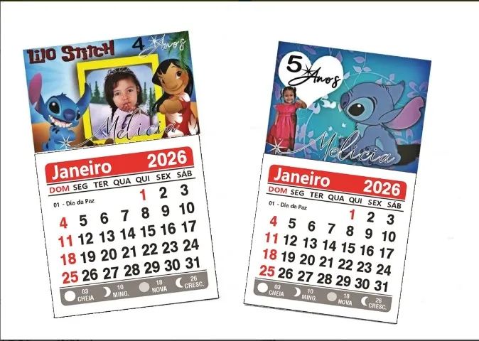 40 Mini Calendário 2026 medida 5x9cm ja vai com tema que o Cliente Gostaria