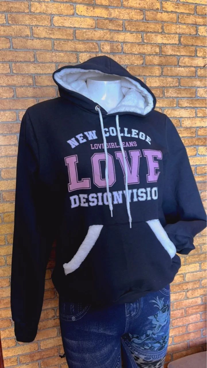 Blusa de Moletom com Capuz New College Love - Foto 5