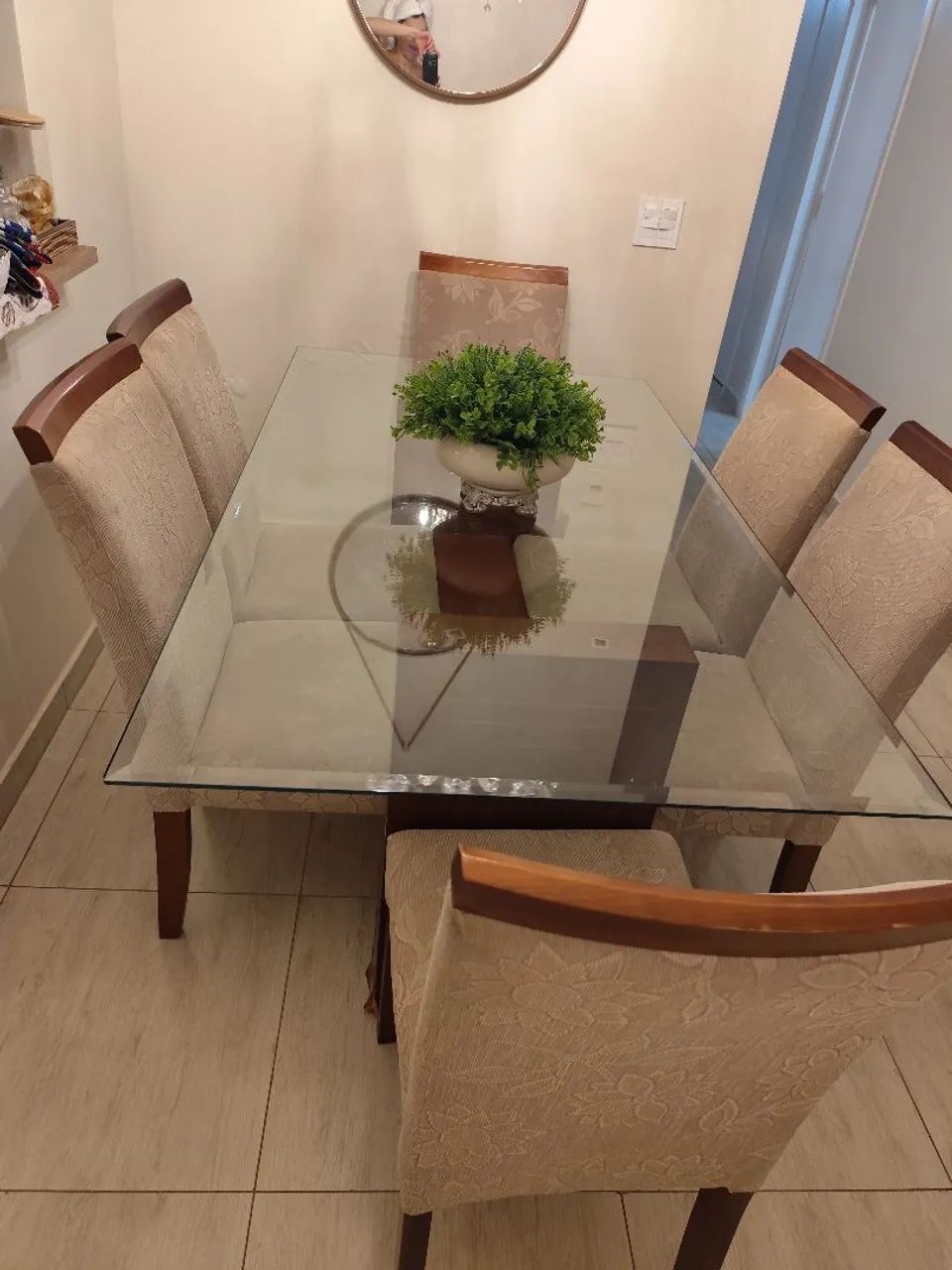 Dining Table with 6 Chairs – Glass and Wood, 1.60 m