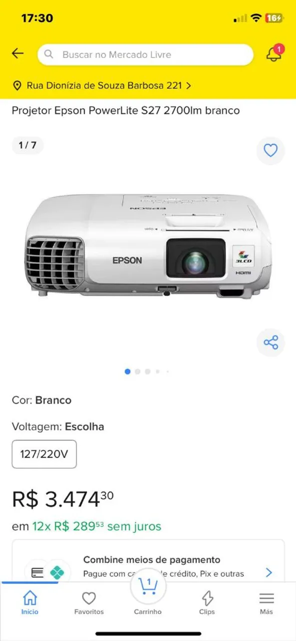 Projetor Epson PowerLite S27 2700lm branco