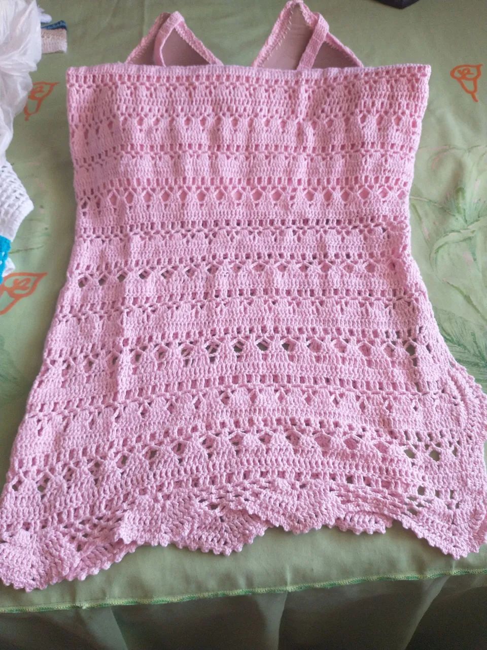 Kit Vestidos de crochê rosa e branco  - Foto 5