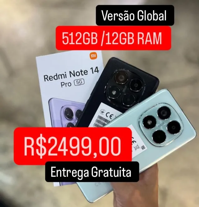 Smartphone Redmi Note 14 Pro  5G 512GB 12GB RAM Dual SIM Lacrado Versao Global 200MP