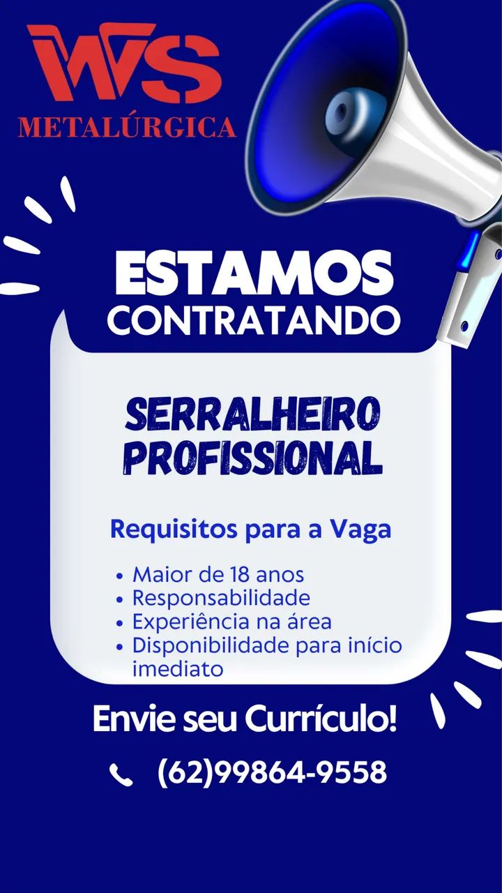 CONTRATA-SE SERRALHEIRO PROFISSIONAL PARA INICIO IMEDIATO 