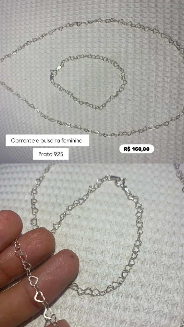 Corrente e pulseira feminina prata 925