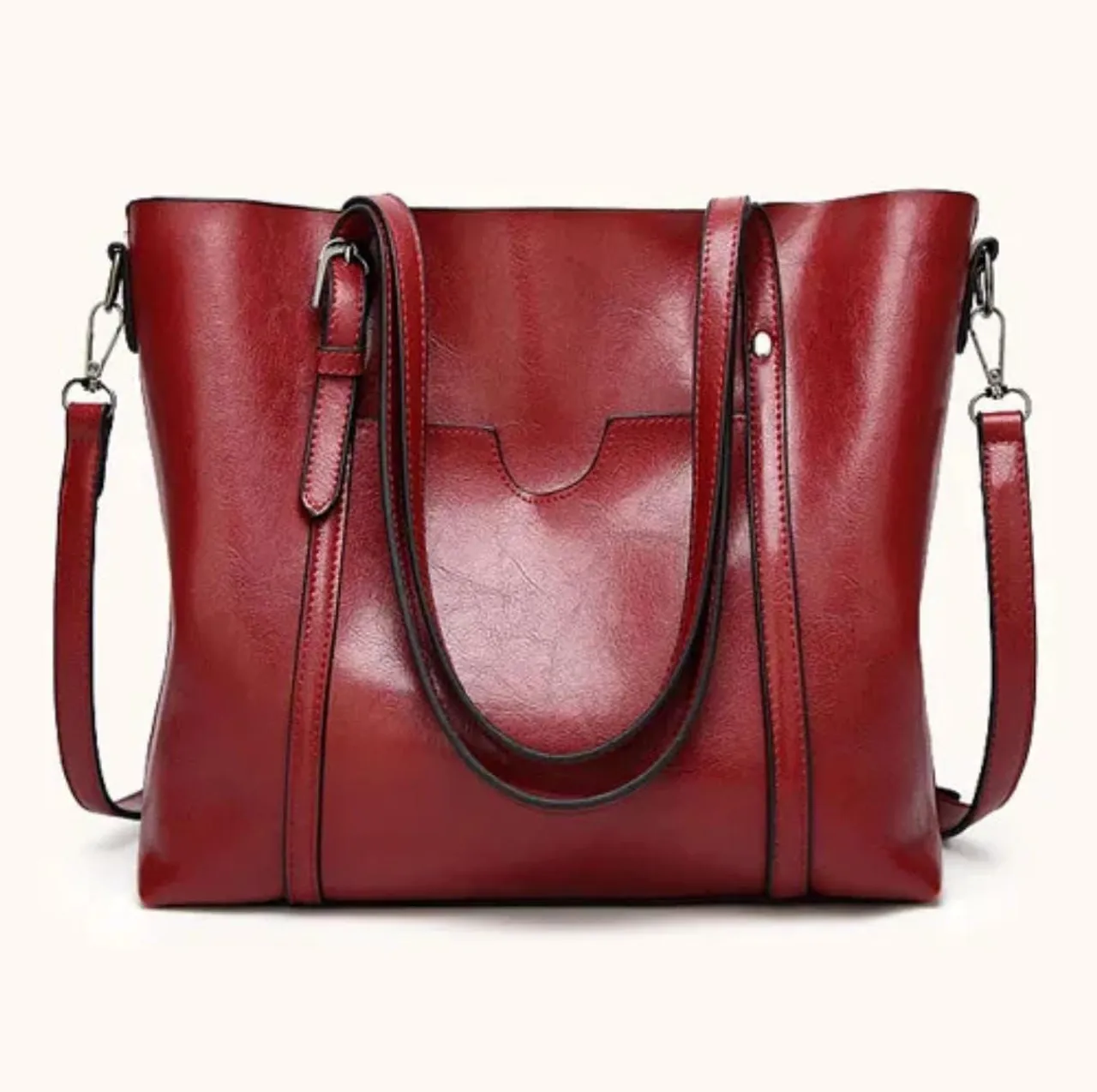 Bolsa Grande de ombro de Couro Vermelha Elegante