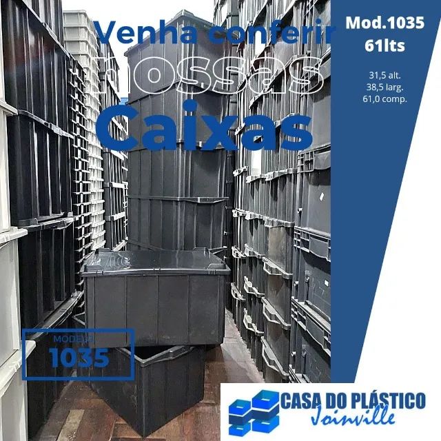 Caixa plástica fechada industrial 61lts Mod.1035 cor preta - Foto 2