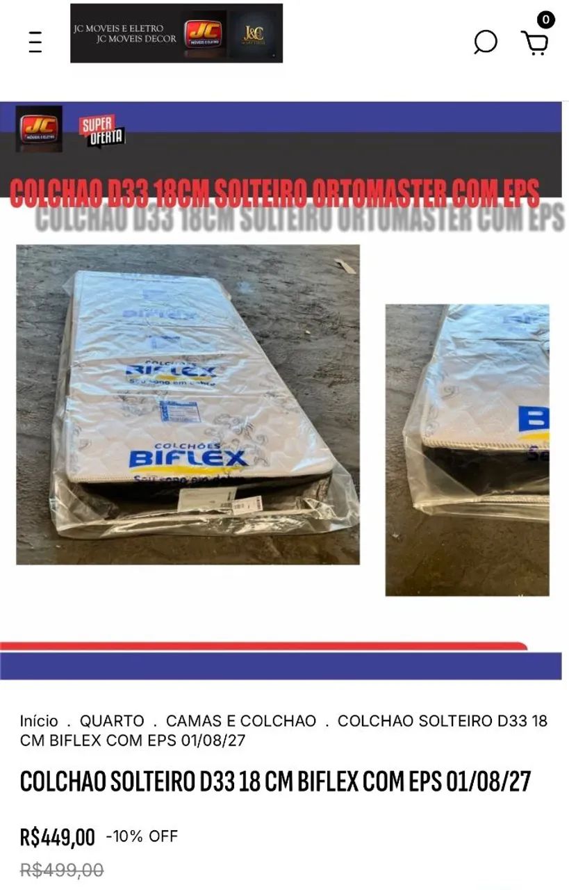 COLCHÃO D33 SOLTEIRO BIFLEX 