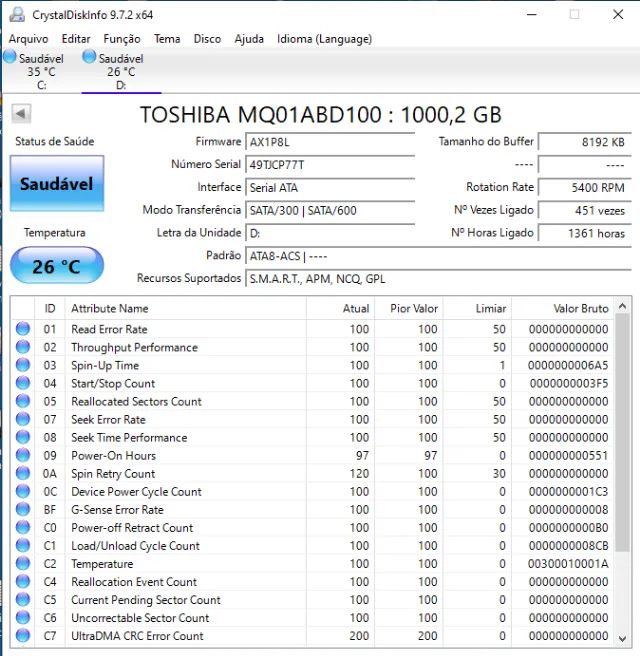 HD de Notebook 1 Tera- Praticamente novo - Foto 2
