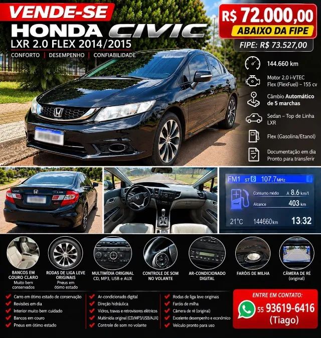 Honda Civic Civic Sedan LXR 2.0 Flexone 16V Aut. 4p 2015