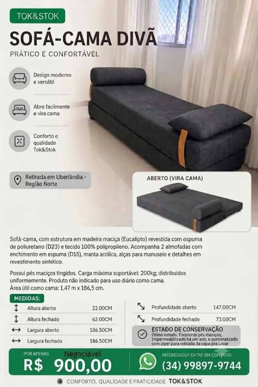 Sofá-cama divã TOK&STOK