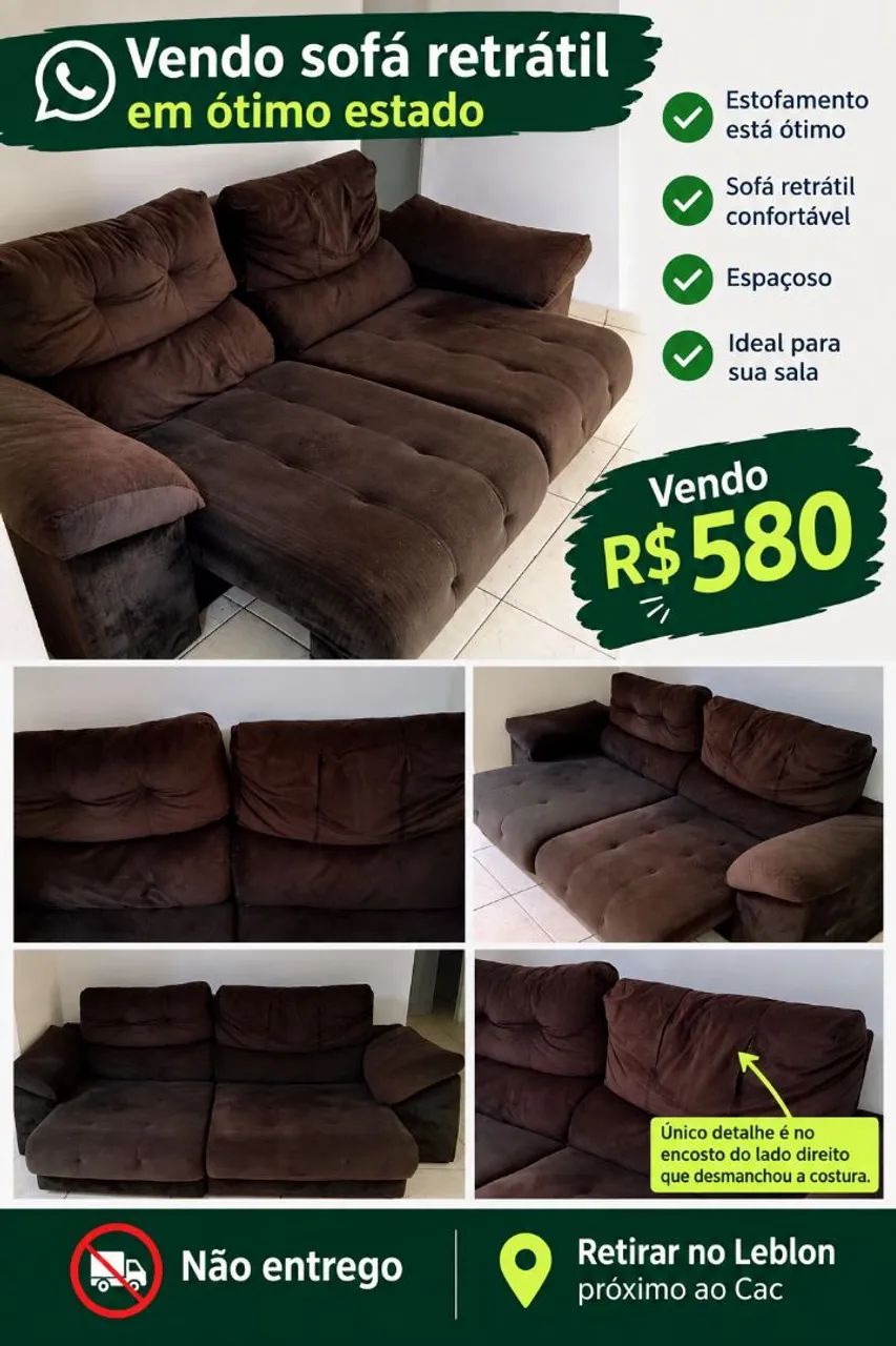 Sofá retrátil 580 reais 