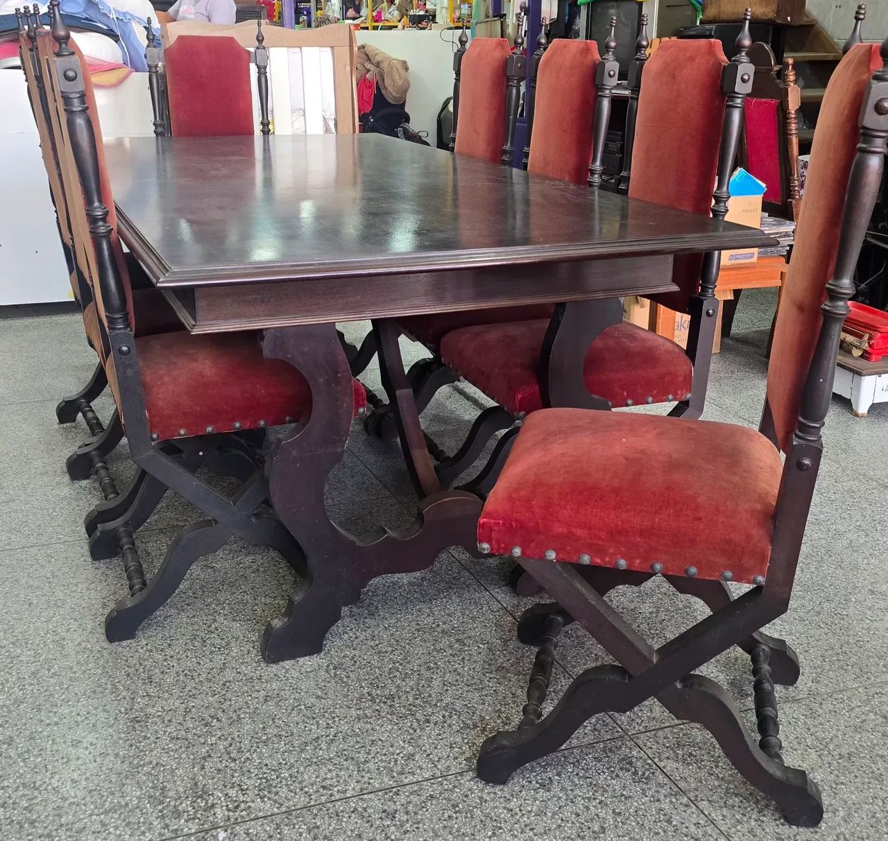 MESA MADEIRA ANTIGA C/8 CADEIRAS - Foto 2
