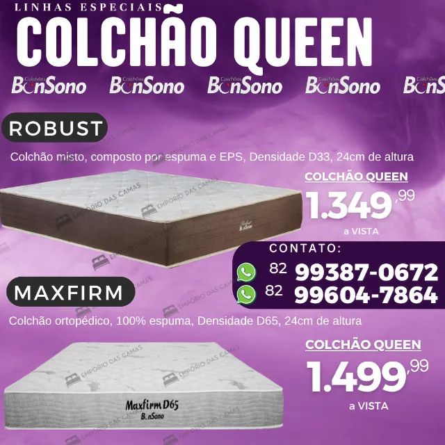 Colchões Queen size Bonsono molas e espuma ortopédica ou D45 pronta entrega novos