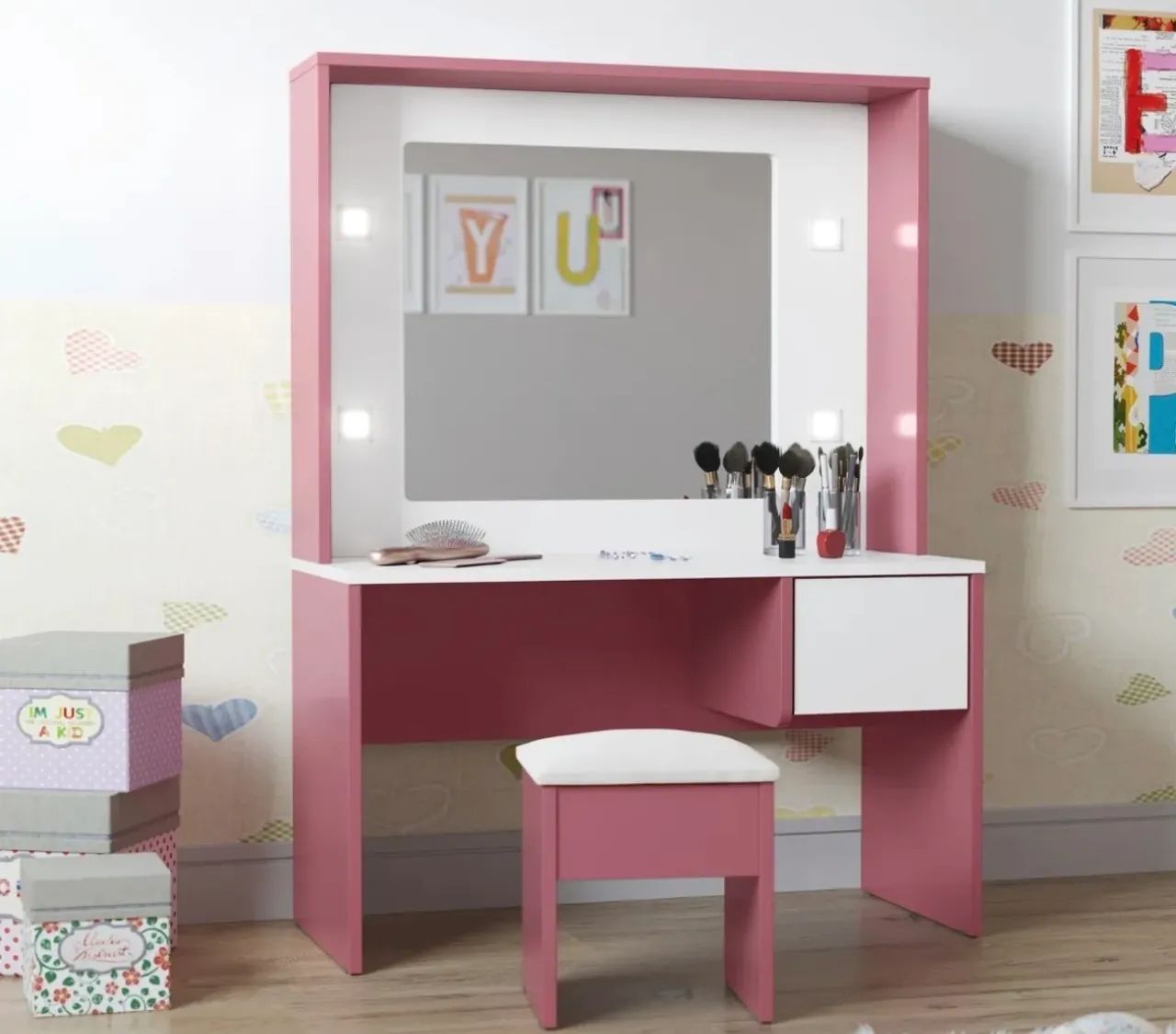 Penteadeira infantil rosa com led - Foto 3