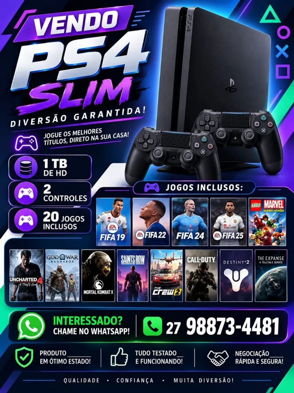 PS4 SLIM 1 TERA 20 JOGOS 
