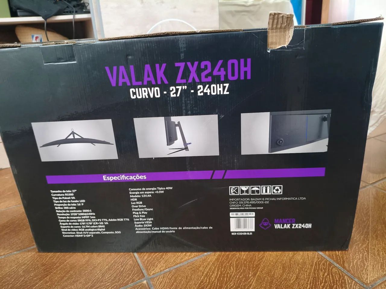 Monitor Gamer 27" Curvo 240Hz<br><br>Mancer Valak ZX240H - Impecável + Caixa - Foto 5