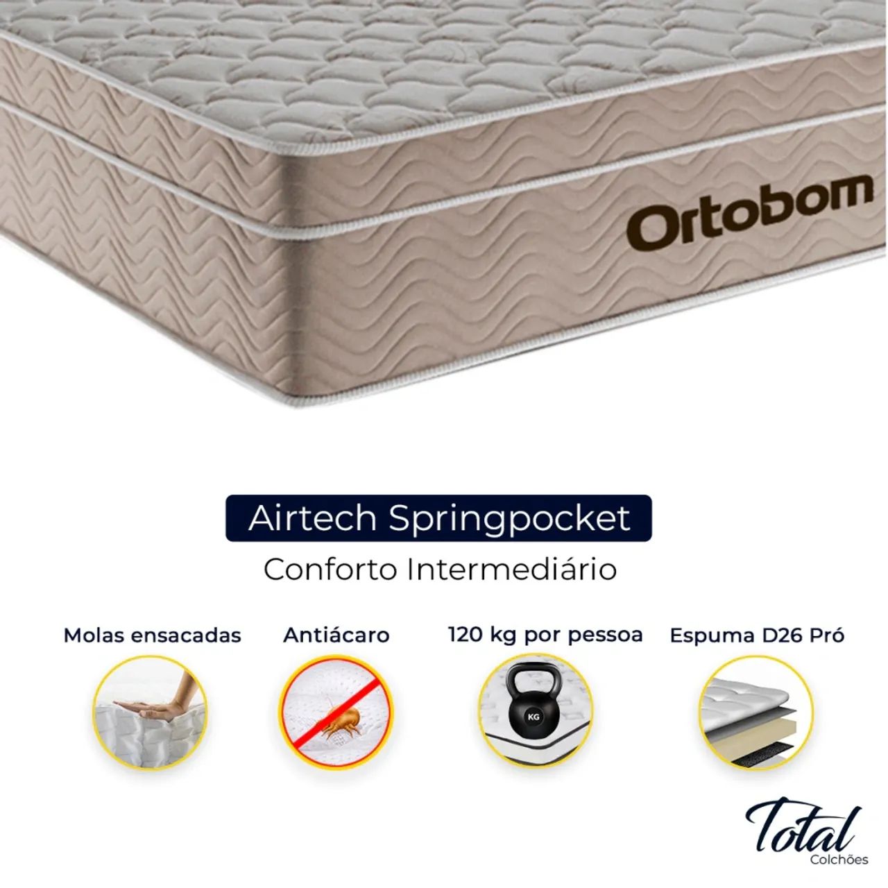 Cama Box Baú Bipartido Casal Bege e Colchão Airtech Springpocket - Foto 5