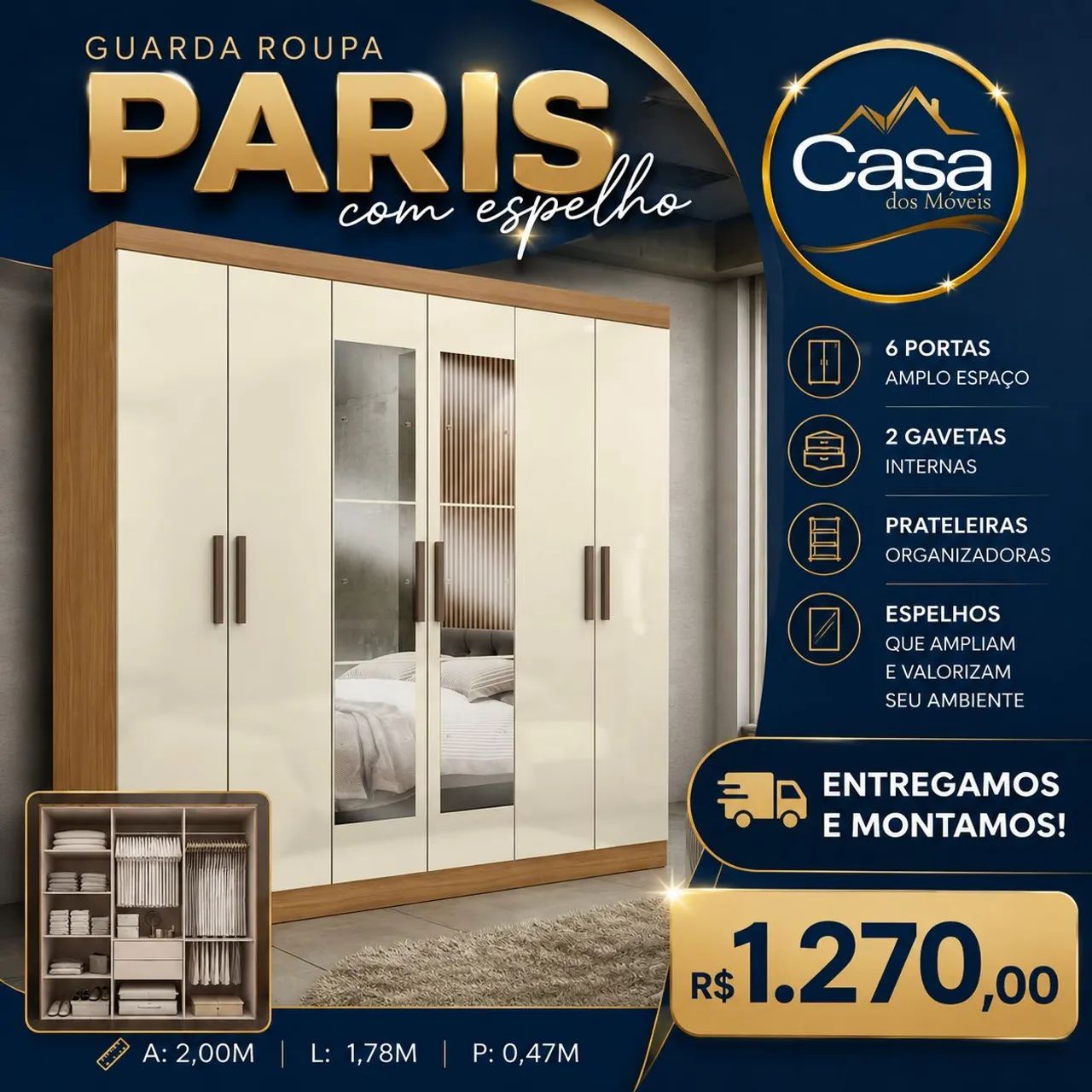 Guarda roupa Paris com espelho 