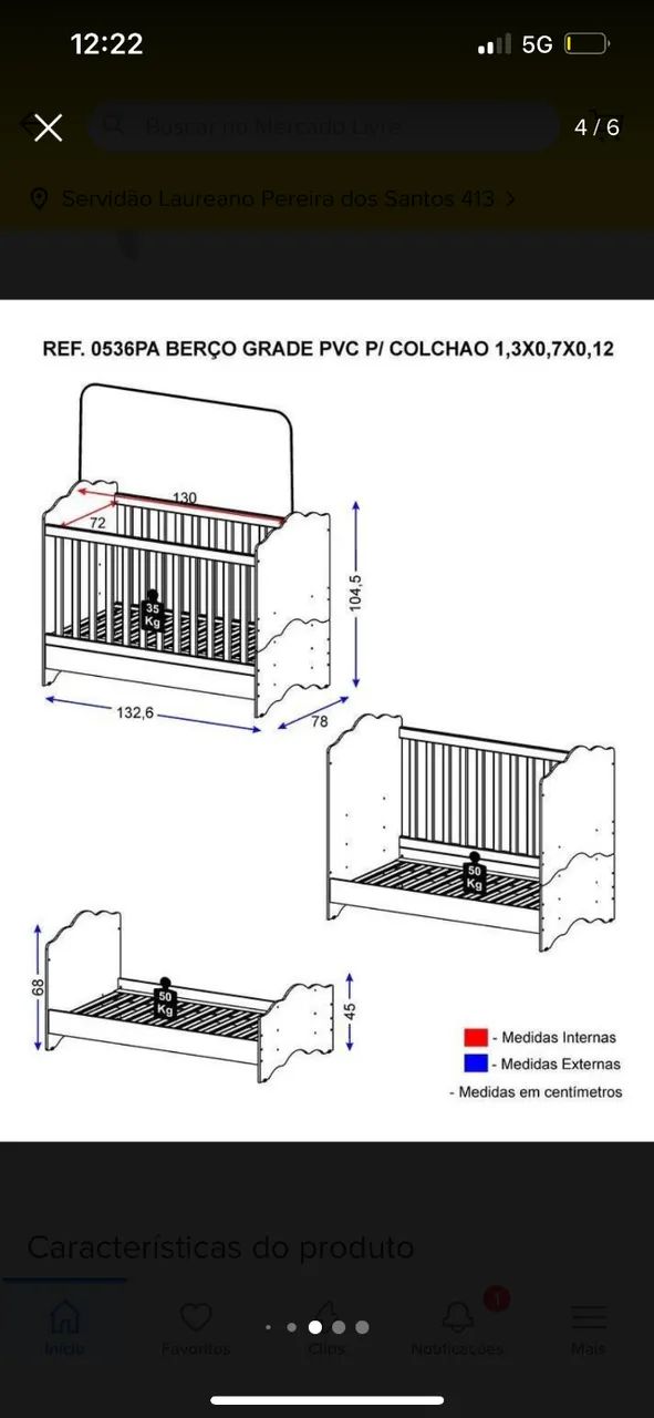 Berço Americano 3 em 1 para Colchão 70 x 130 cm com Grade - Foto 5