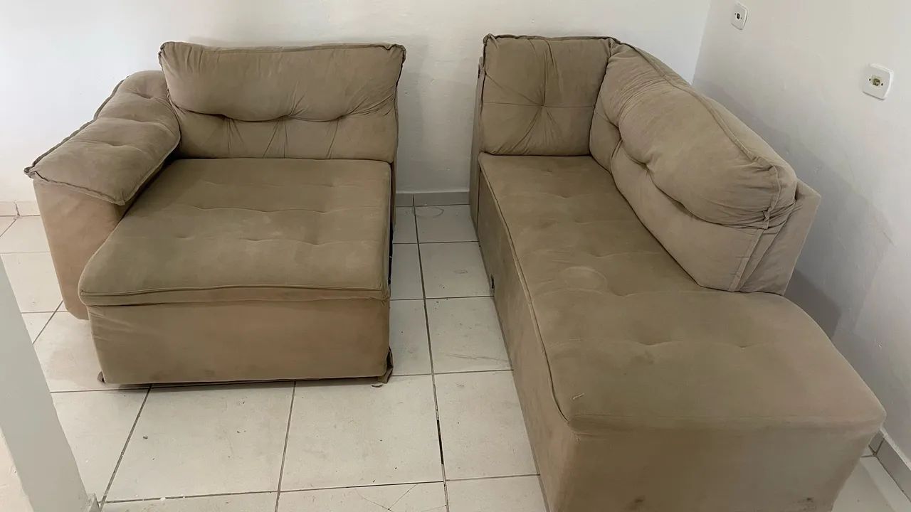 Sofá de Canto com Chaise Bege - Espaçoso e Confortável - Foto 3