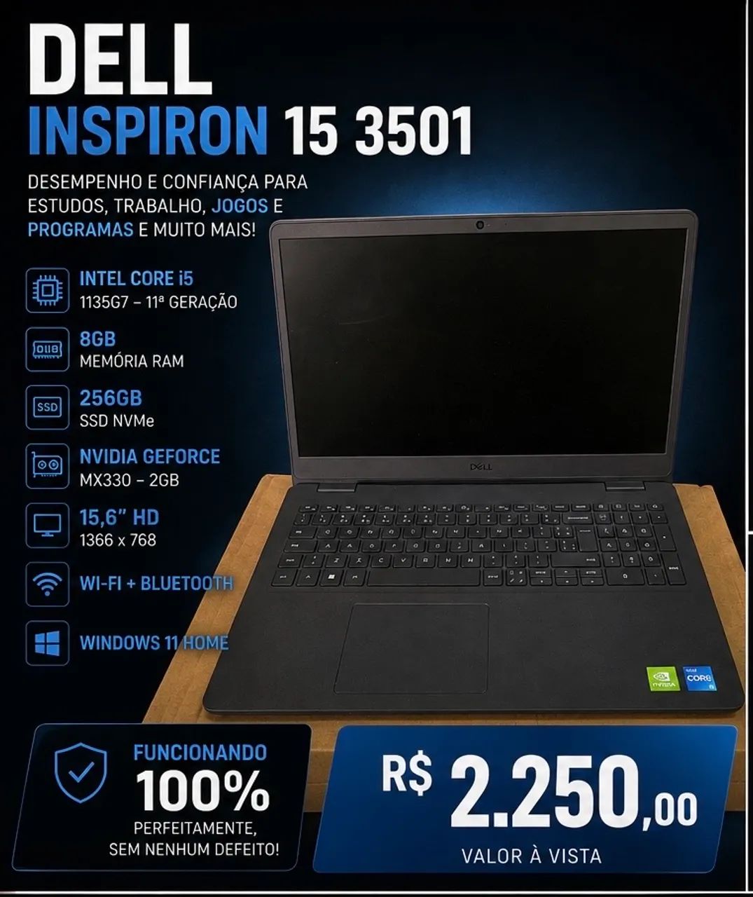 NOTEBOOK DELL INSPIRON 15 3501 - i5 11ª GERAÇÃO