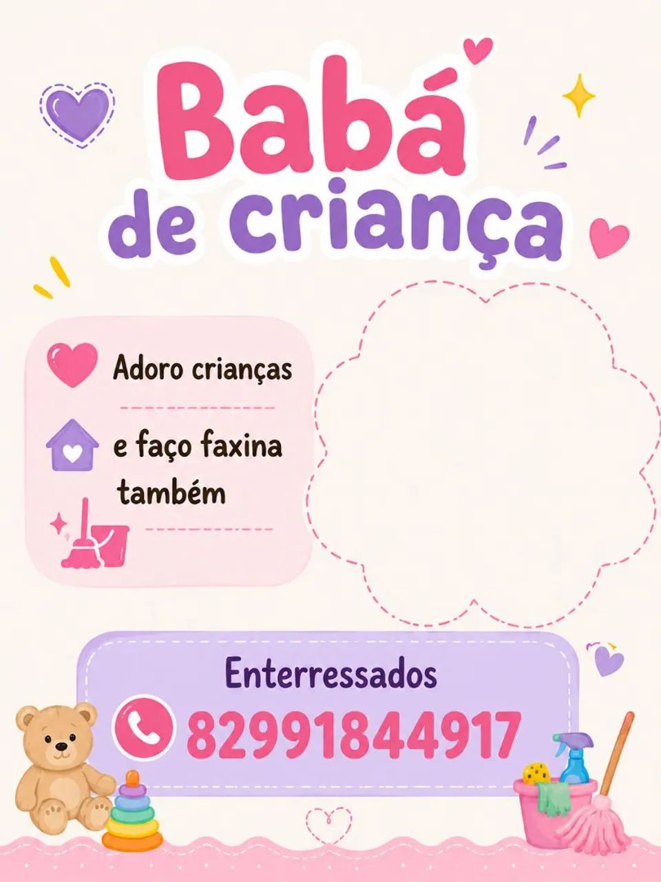 FAÇO SERVIÇOS DOMÉSTICOS E CUIDO DE CRIANÇAS 