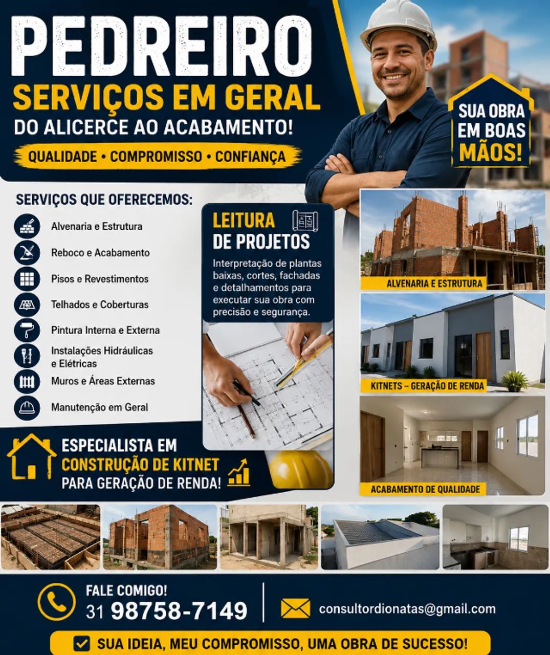 Pedreiro Especializado | Construção, Reforma, Acabamento e Kitnets | Orçamento Grátis