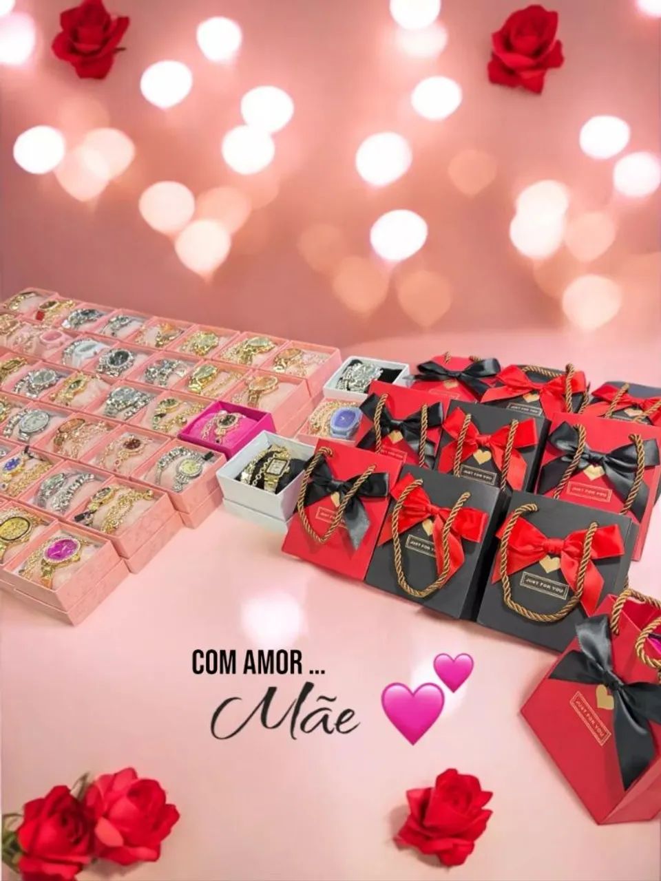 Relógio Feminino Kit Presente Dia das Mães Com Amor Promoção