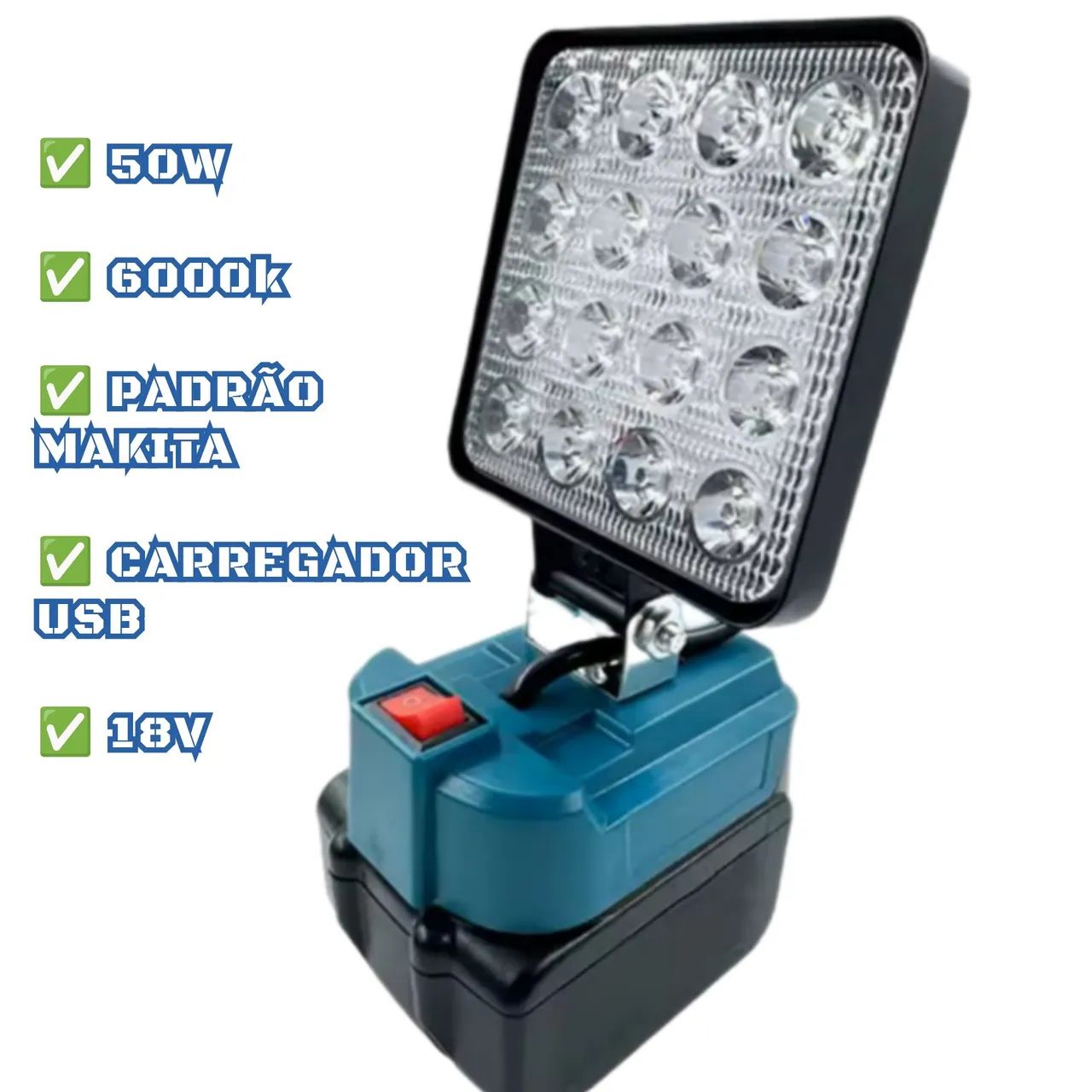 LANTERNA / REFLETOR A BATERIA + 2 PORTAS USB
