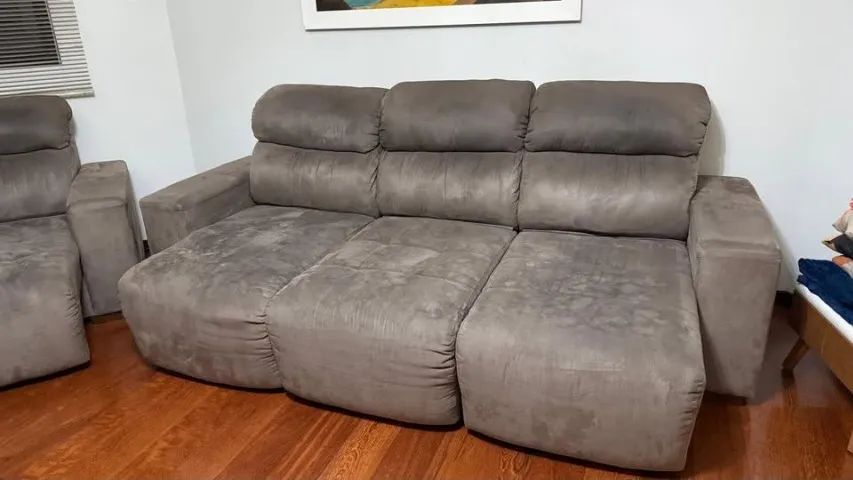Conjunto de Sofás Retráteis e Reclináveis em Suede - 3 e 2 Lugares
