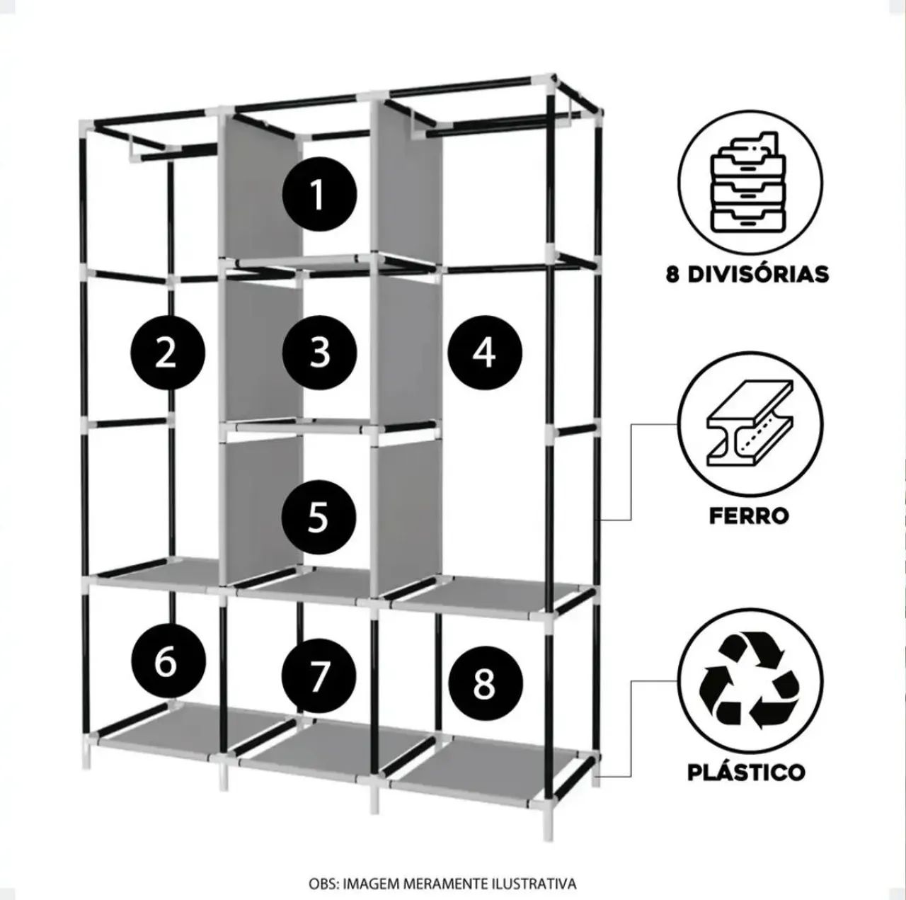 Guarda Roupa Solteiro Portátil Multiuso Cabideiro - Foto 2