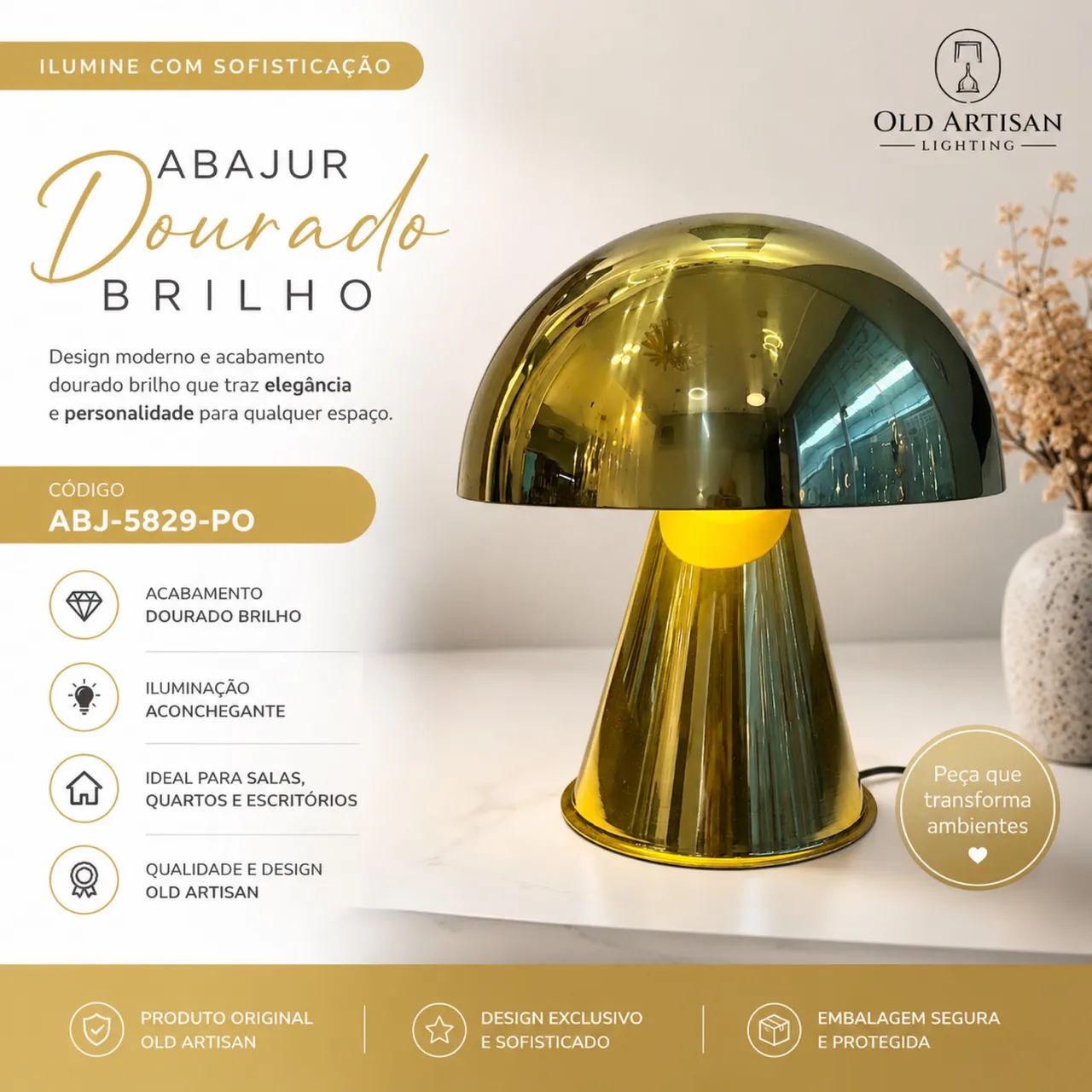 Abajur cogumelo dourado  - Foto 2