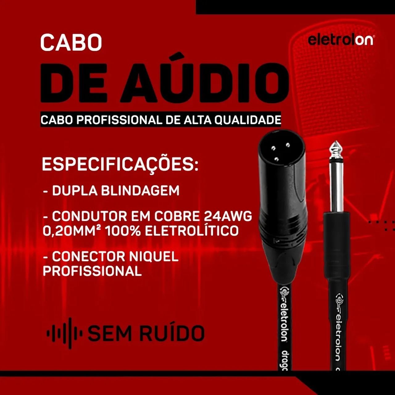Cabo 5 metros P10 Macho para XLR Eletron - Foto 2