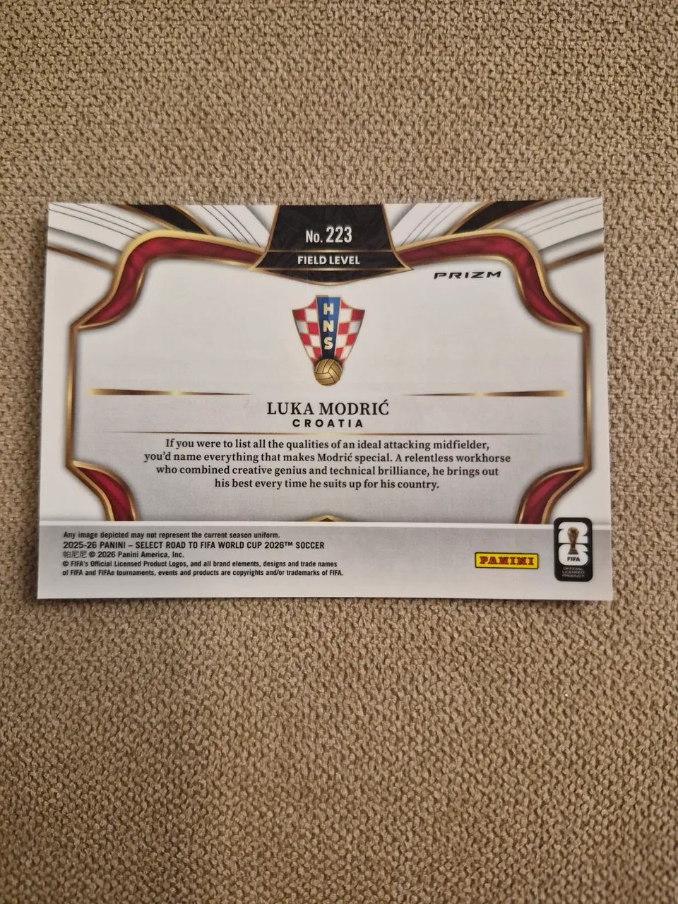 Card Luka Modric Panini Select World Cup 2026 - Orange Mojo Field Level #223 - Foto 2
