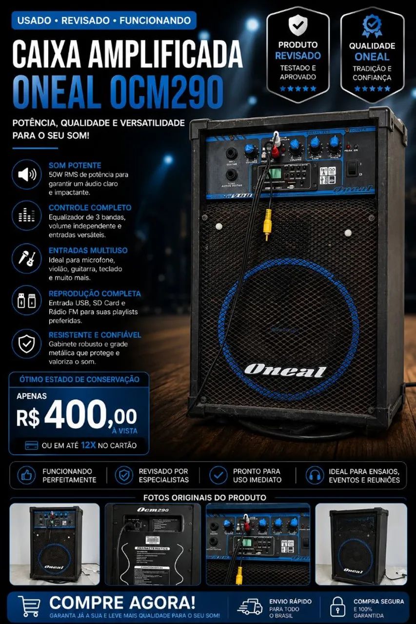 Caixa Amplificada Oneal OCM290 - Funcionando Perfeitamente! - Foto 3