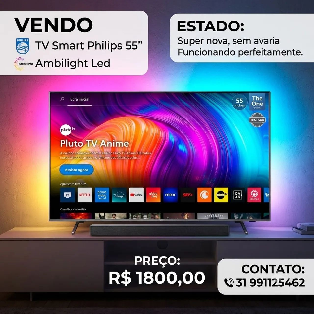 Smart TV Philips Ambilight 55" linda 