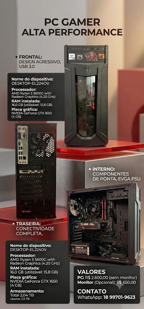 PC GAMER + MONITOR  - PRONTO PARA JOGAR