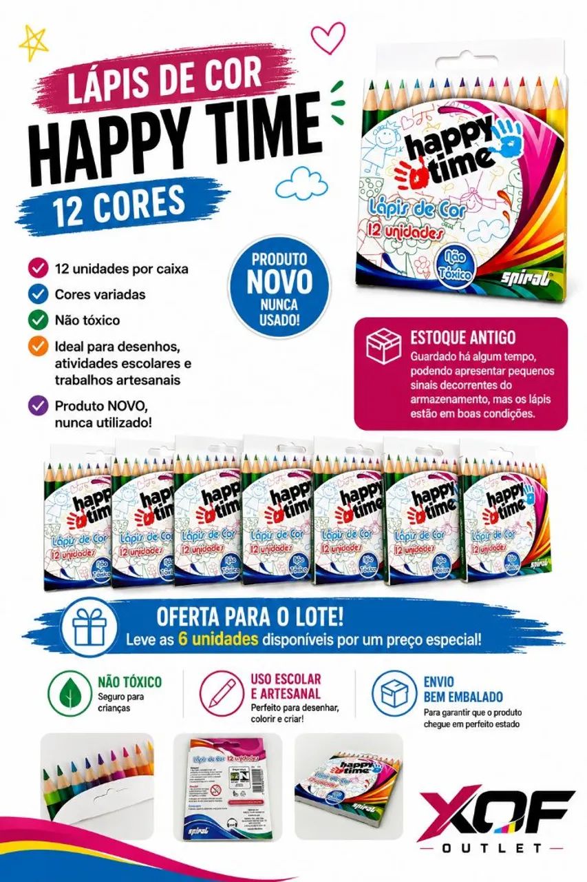 Lápis de Cor Happy Time - 12 Cores - Foto 3