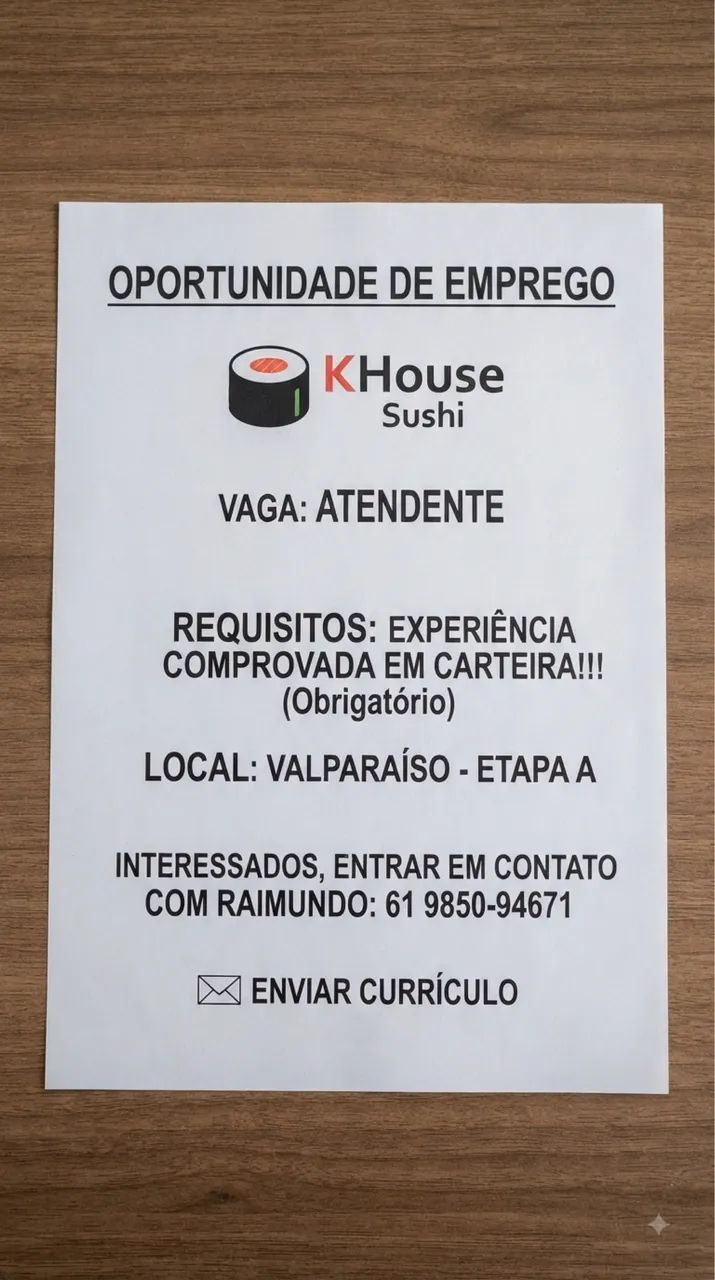 Vaga atendente 