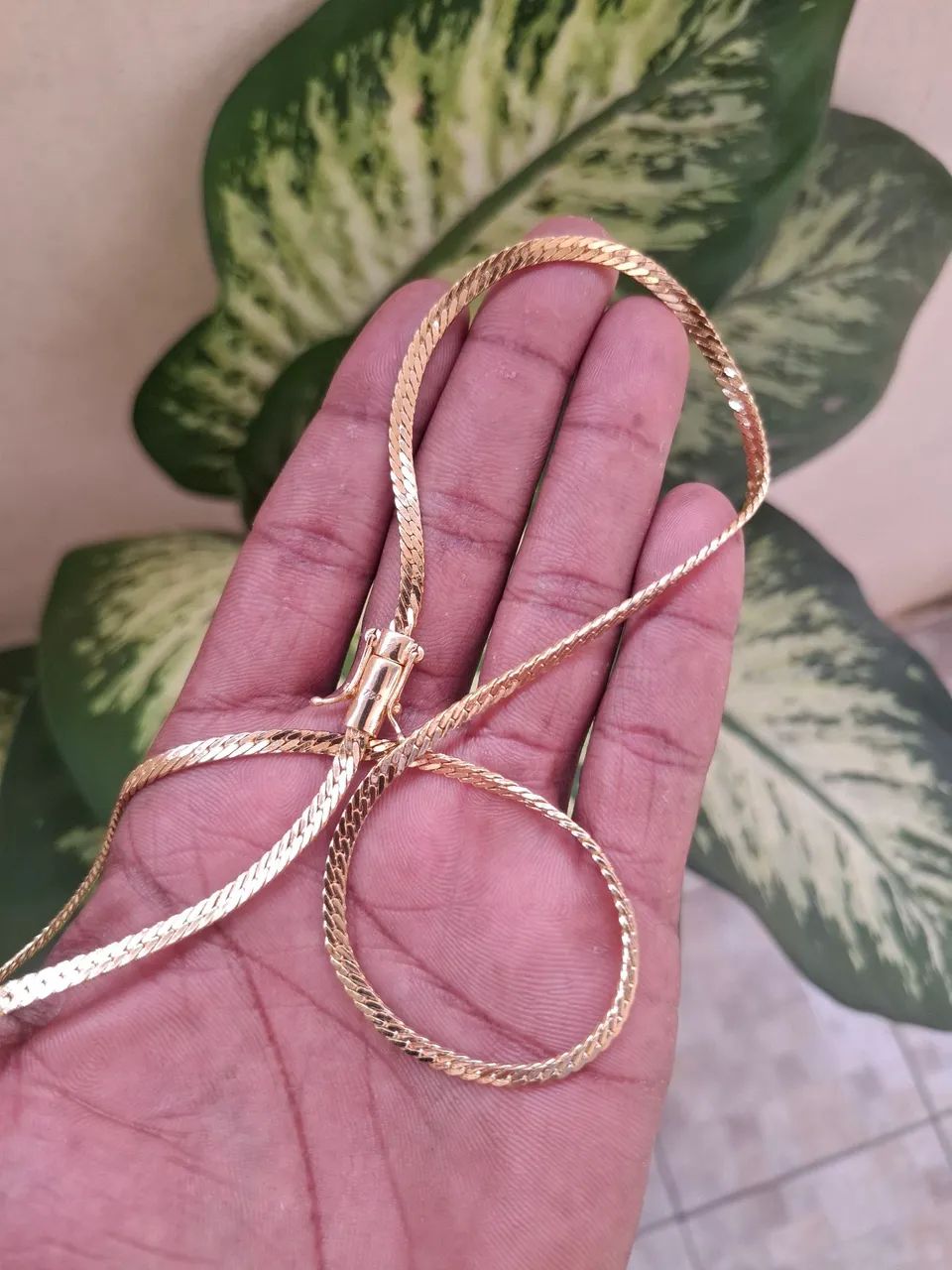Corrente Flat 60cm / 4mm Banhada a Ouro 18k  - Foto 5