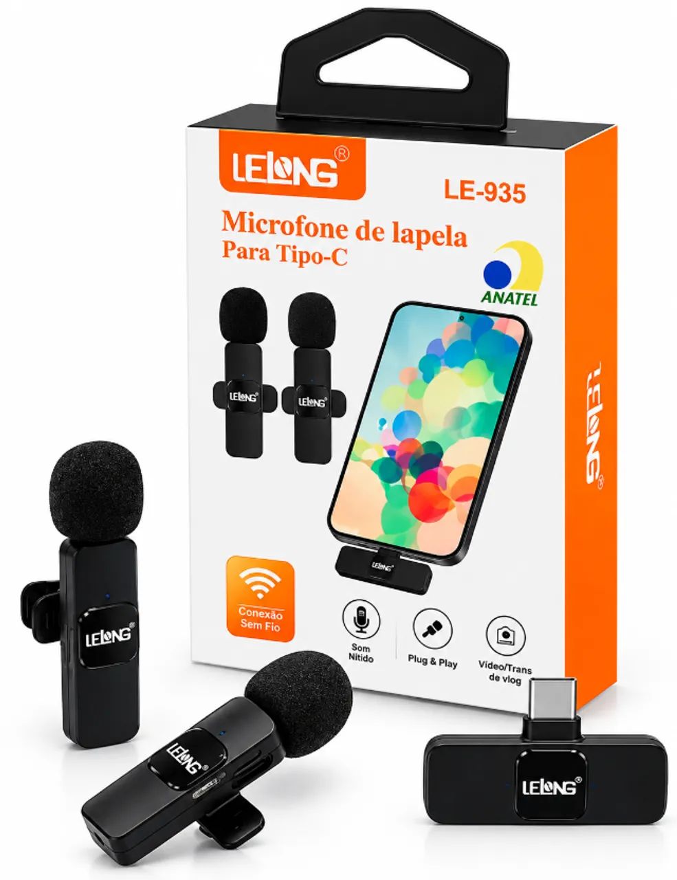 Microfone Lapela Duplo Sem Fio Lelong LE-935 tipo C