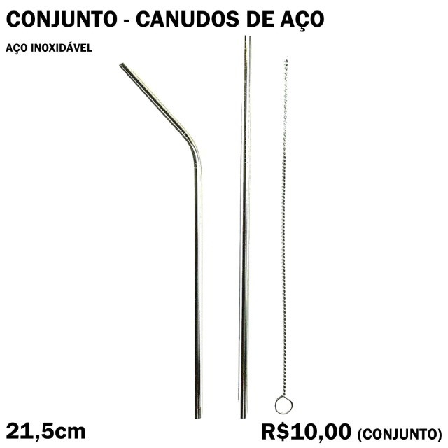 Conjunto de Canudos Reutilizável de Aço Inoxidável - 3 Peças