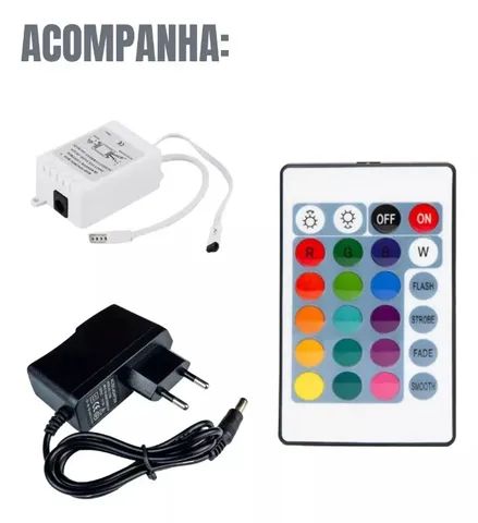 Kit Fita Led 2835 Rgb 5m Colorida 16 Cores Quarto Sala Decoração Com Fonte Controle Sensor - Foto 4