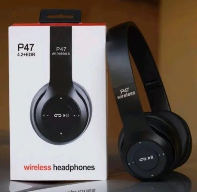 Fone de Ouvido Bluetooth P47 Wireless 5.0 Headphone Micro SD - Preto - Novo