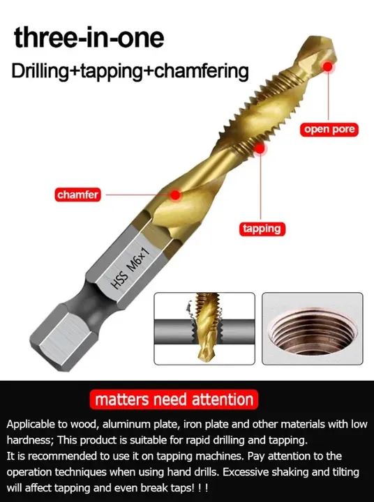 6 UN Brocas Macho Fura Faz Rosca M3, M4, M5, M6, M8, M10 Dourada - COD 1191 - Foto 3