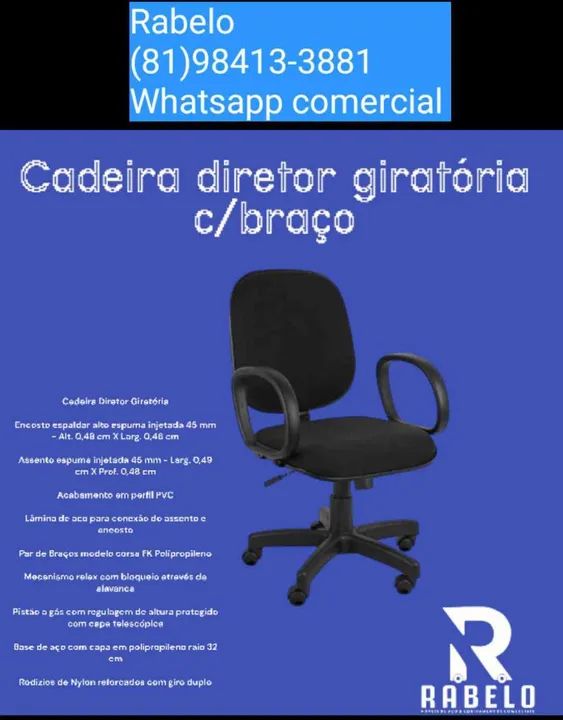 Cadeira diretor giratória c/braço em até 5x sem juros no cartão 